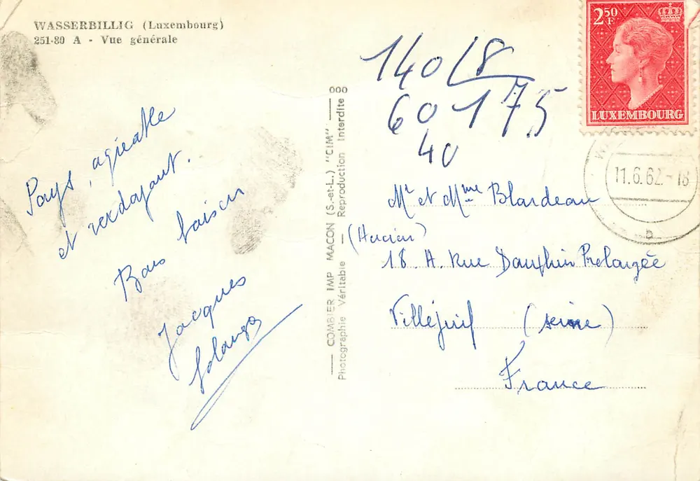 Wasserbillig (Luxemburgo) — Vista geral — COMIER IMP. MACON (S.-et-L.) - Verso