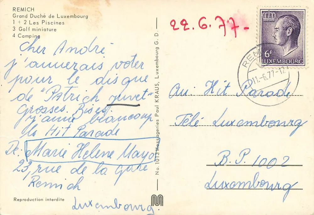 Remich — piscine, plongeoirs, golf miniature et camping — éditeur Messageries Paul Kraus - Verso