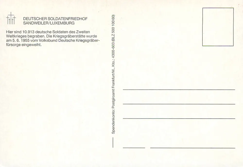 Cemitério militar alemão — Sandweiler/Luxemburgo — editor não visível - Verso