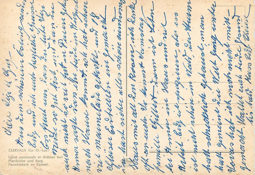 Clervaux — Igreja paroquial e castelo forte — editor 'Clerfors' n°1012/7 - Verso
