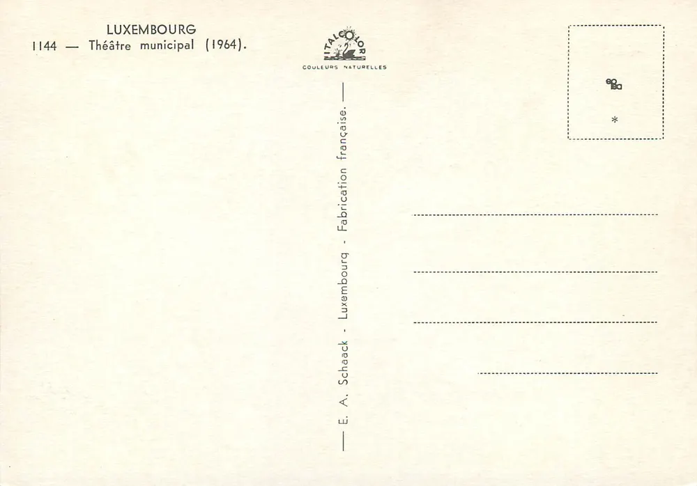 Teatro municipal — Luxemburgo — Editor E. A. Schaack, n° 1144 - Reverso