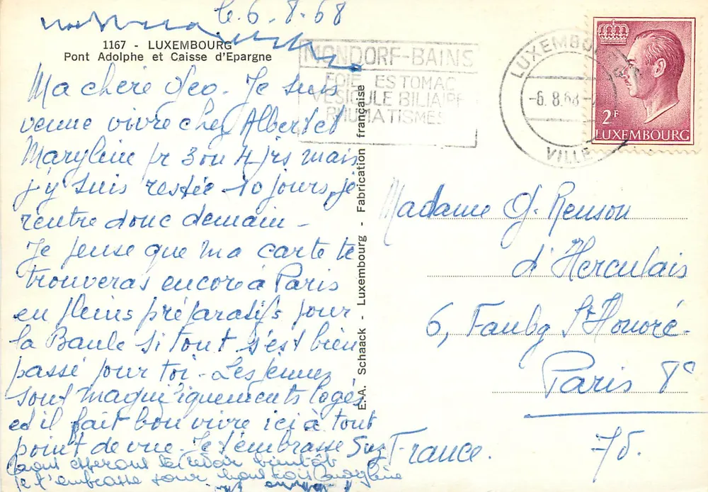 Pont Adolphe et Caisse d'Epargne — Luxembourg — éditeur Cartas 1964 - Verso