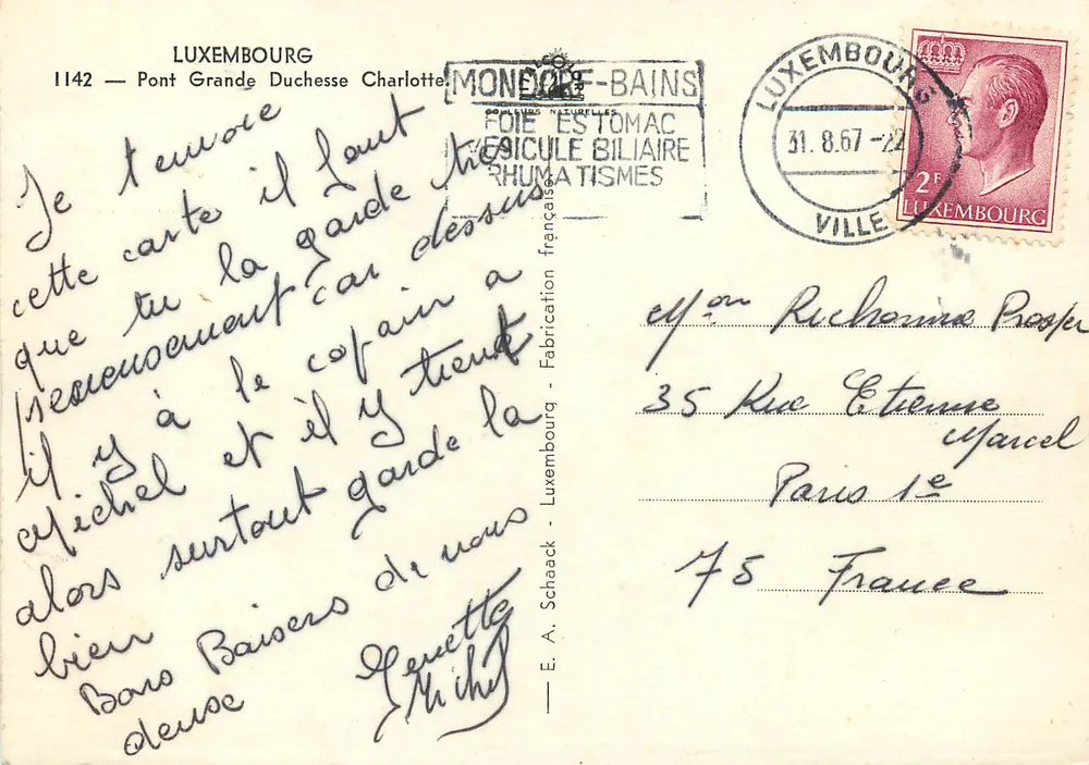 Pont Grande Duchesse Charlotte — Luxembourg — éditeur E. A. Schaack, n° 1142 - Verso
