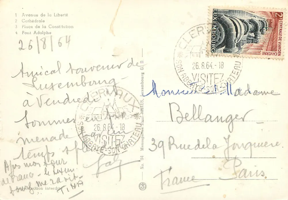 Uitzicht op Luxemburg — Herinnering aan Luxemburg — uitgever G. D. (Nr. 94) - Achterkant