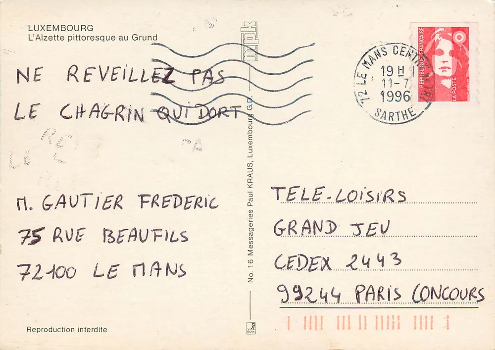 L'Alzette pittoresque au Grund — Luxembourgeois, No. 16 - Verso