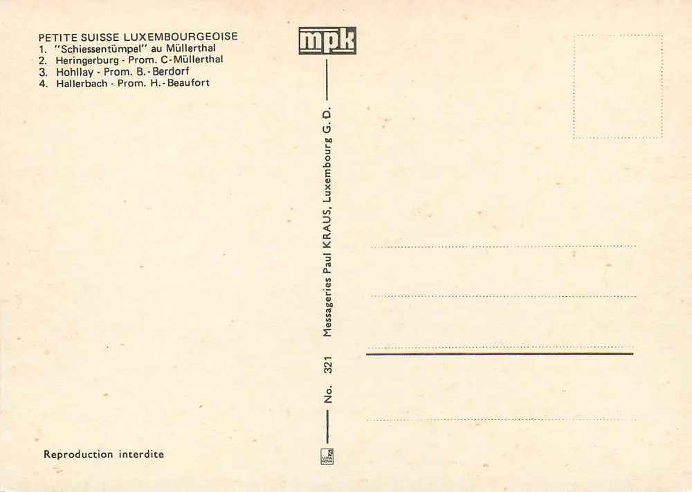 Piccola Svizzera Lussemburghese — 4 viste — Messageries Paul Kraus G.D. - Verso
