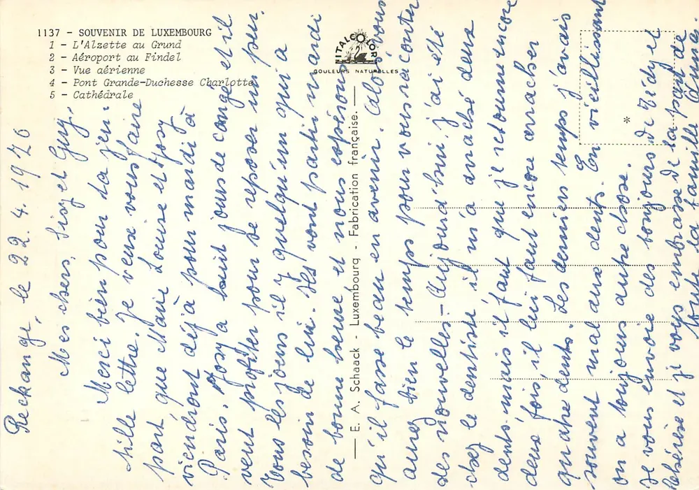 Souvenir del Lussemburgo — Editore A. Schäack, n° 1137 - Verso