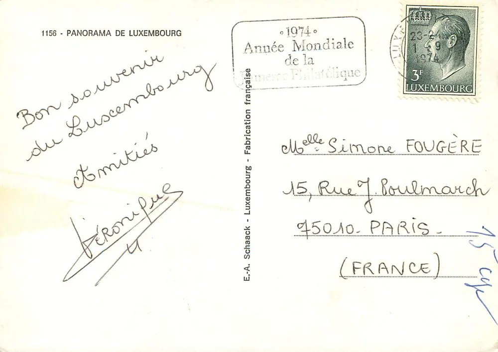 Panorama de Luxembourg — Éditeur E.A. Schaack, n° 1156 - Verso