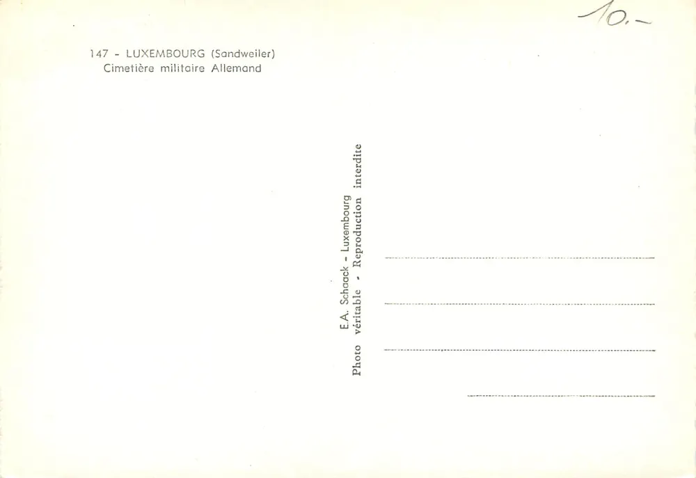 Cimetière militaire allemand — Luxembourg (Sandweiler) — E.A. Schoack, n°147 - Verso