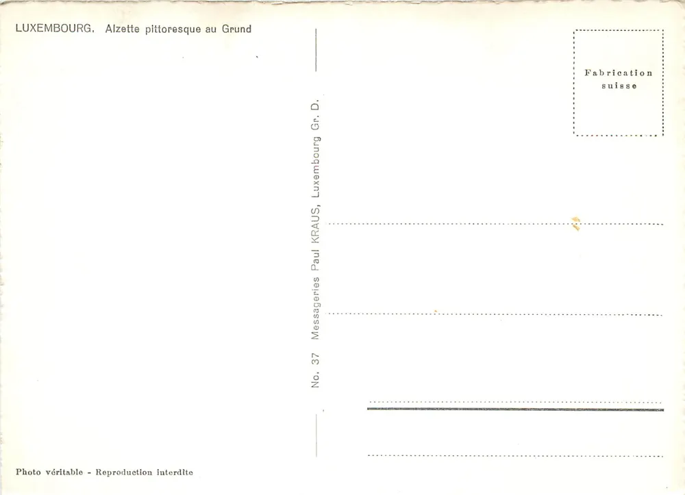 Luxembourg — Alzette pittoresque au Grund — Paul Kraus, No. 37 - Verso
