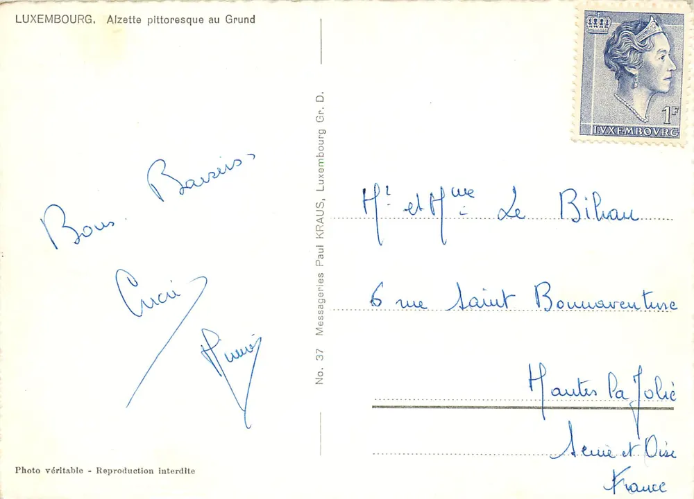 Luxemburg, pittoreske Alzette am Grund — Messageries Paul Kraus, Nr. 37 - Rückseite