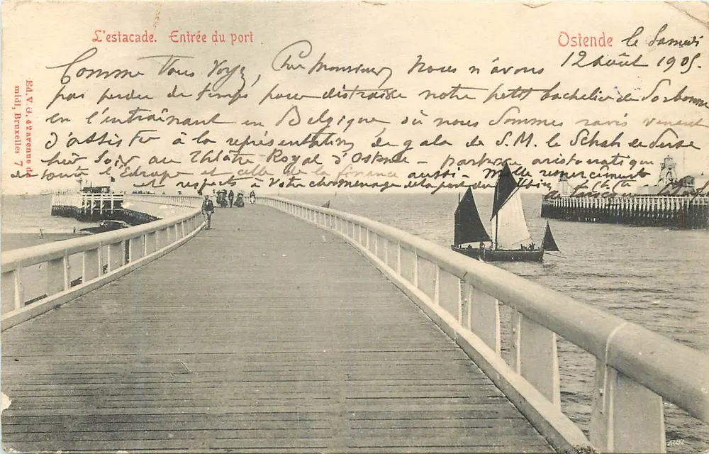 Ostende — L'estacade. Entrée du port — Éd. V. & 42, rue de Bruxelles 7 - Recto
