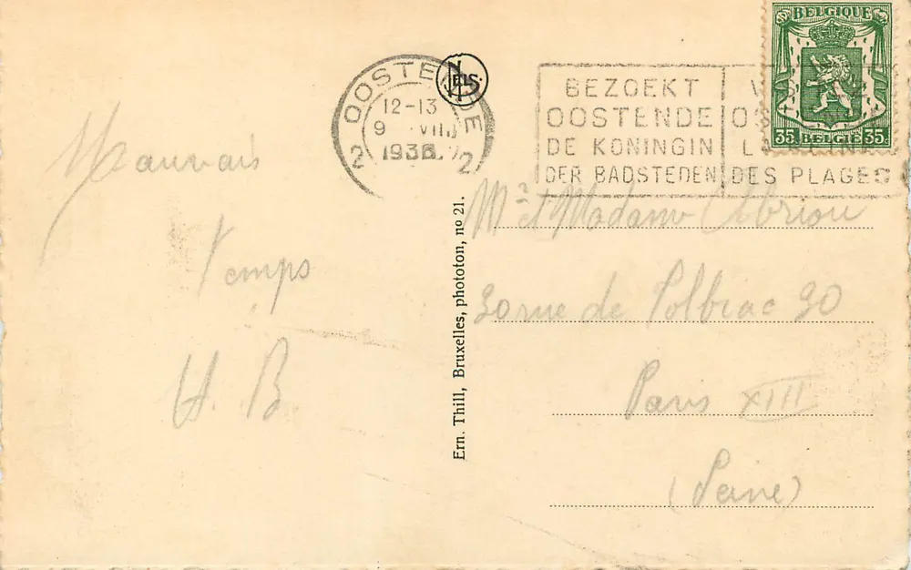 Ostende — O Kursaal de Face — Editor Thill, n°21 - Verso
