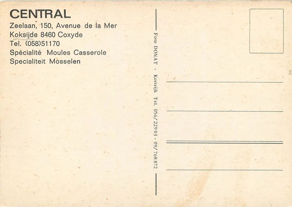 Central — Restaurant in Coxyde — Foto DONAT - Korrrijk - Rückseite