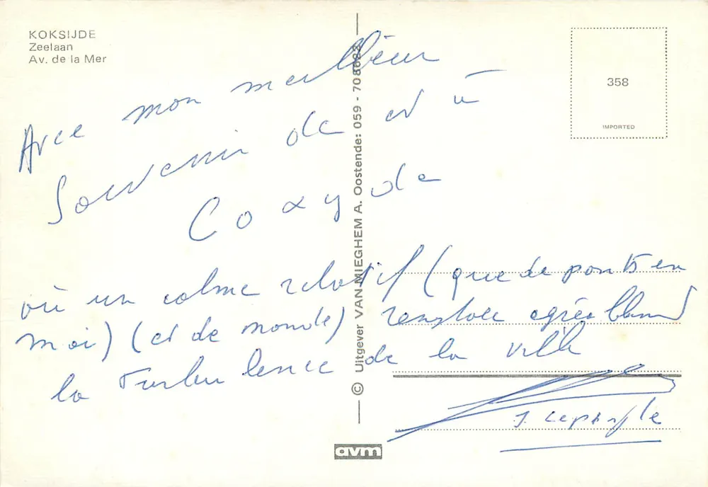 Fontana a Koksjide — Zeelaan, Ostende — editore AVM, n°358 - Verso