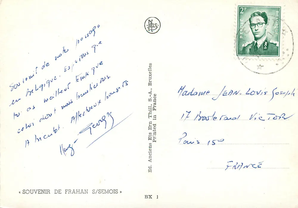 FRAHAN SUR SEMOIS — visão panorâmica do vilarejo e do rio — ed. Anciens Ets Ern Thill, S.A., Bruxelas - Verso