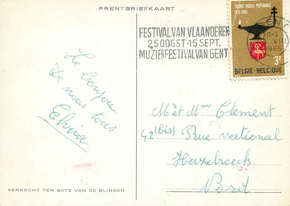 Igreja de Talbot House - Poperinge — editor Verkocht ten Bate van de Blinden, número de série não visível - Verso