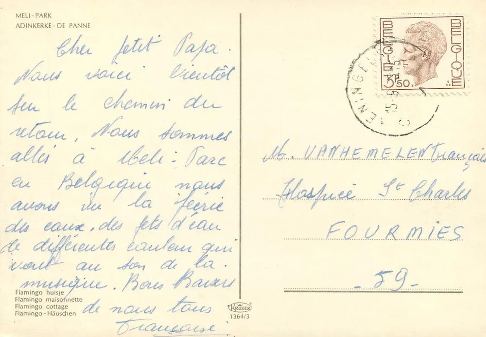 Méli-Park - Adinkerke - De Panne — Cabana de flamingo e casinha — Krüger 1364/3 - Verso