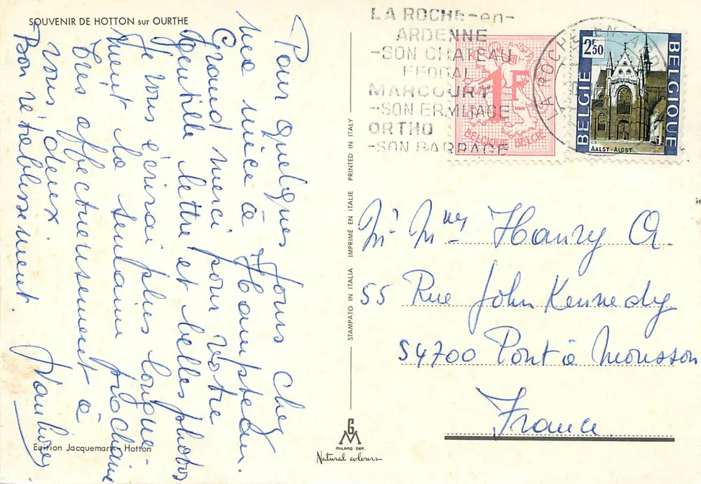 Grotta de Hotton — Recuerdo de Hotton sobre Ourthe — Edición Jacquemart, Milán - Reverso