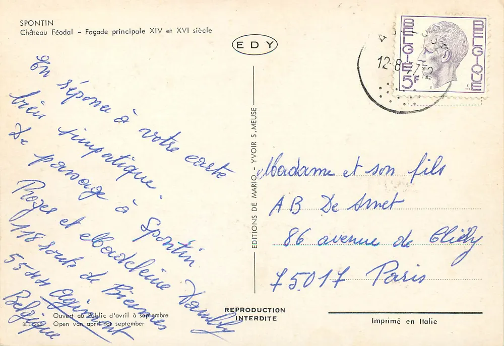 Schloss Spontin — Hauptfassade 14. und 16. Jahrhundert — Éditions Yvoir S. Meuse - Rückseite