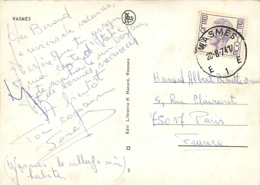 Wasmes — Igreja e rua — Librairie H. Honoré, n°2 - Verso
