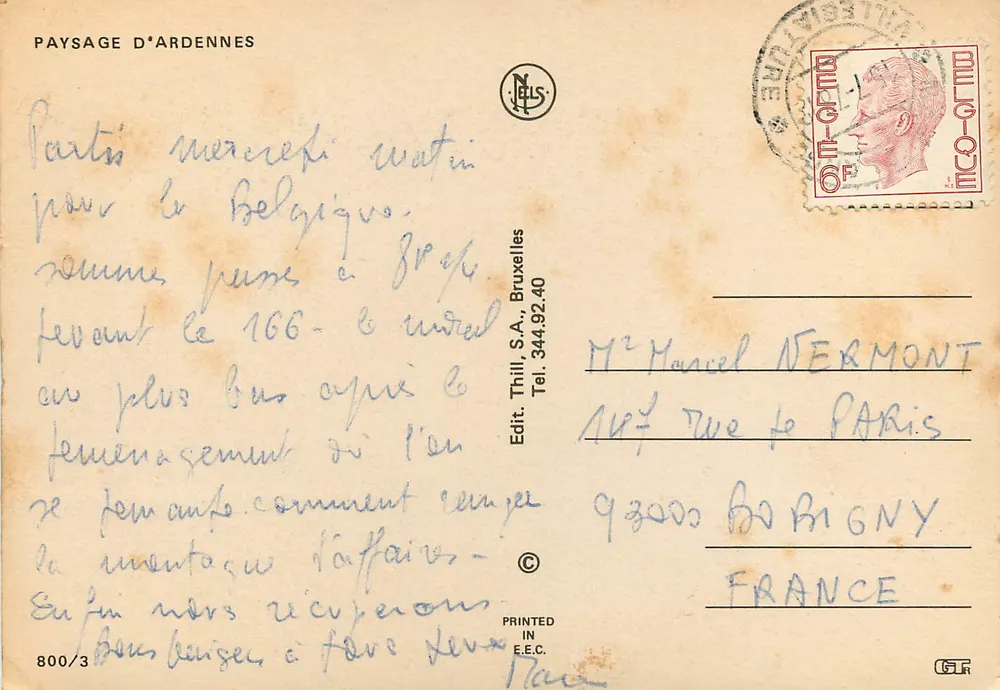 Paisagem das Ardenas — Editor Thill, S.A., Bruxelas, n° 800/3 - Verso