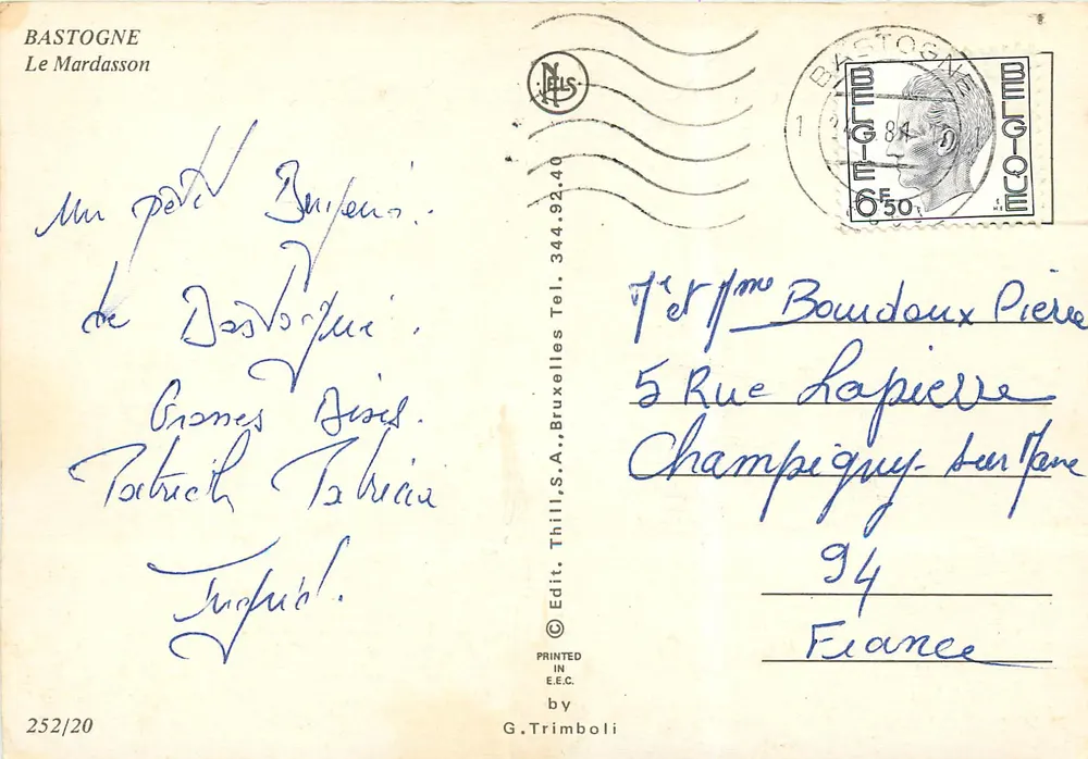 Bastogne — Le Mardasson — Edit. Thill, S.A. n° 252/20 - Verso