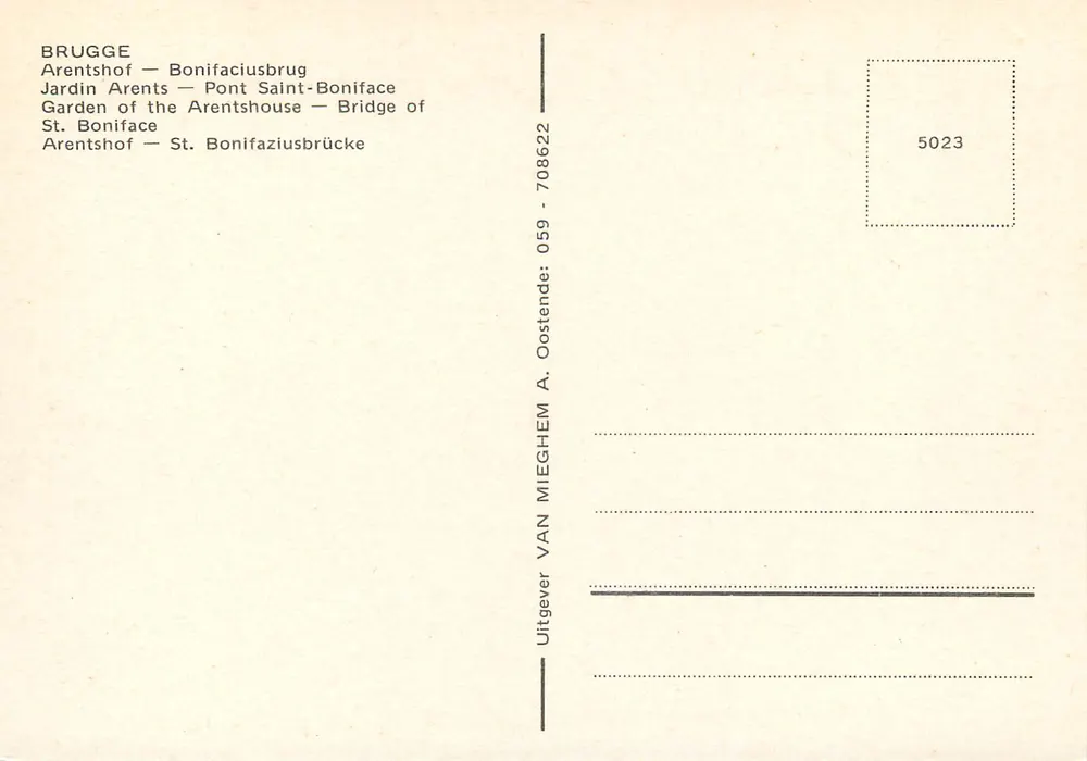 Bruges — Pont Saint-Boniface — Arentshof — Editor Van MiegheM A. Oostende - Verso
