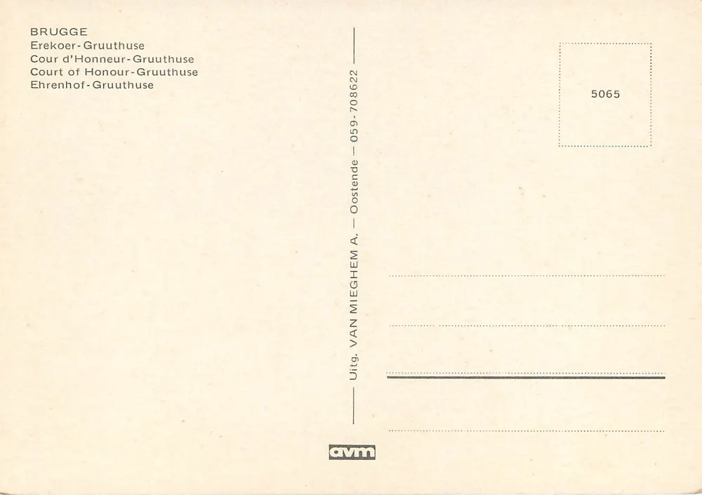 Bruges — Dziedziniec Honorowy-Gruuthuse — wydawca AVVM, nr 5065 - Rewers
