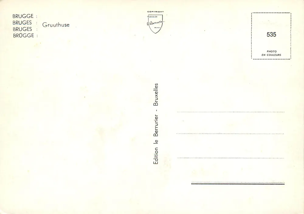 Bruges — Gruuthuse — Édition le Berrurier, Bruxelas, n° 535 - Verso