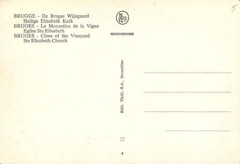 Bruges - Église Sainte-Élisabeth — Monastère de la Vigne — Éditeur Thill, Bruxelles - Verso