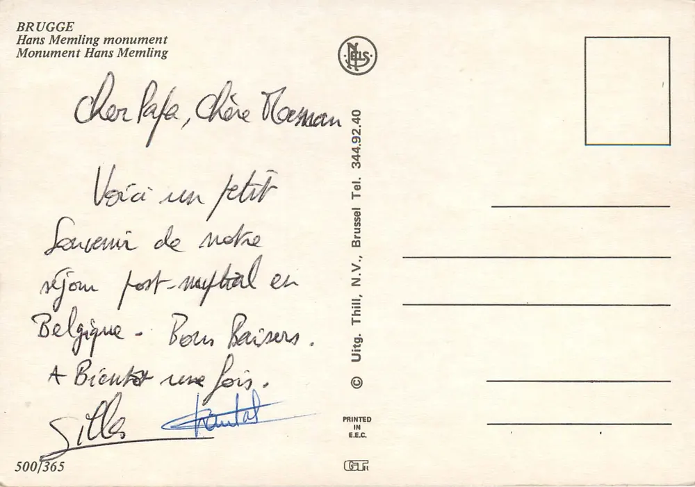 Bruges — Monumento Hans Memling — Uitg. Thill, N.V., Bruxelas - Verso