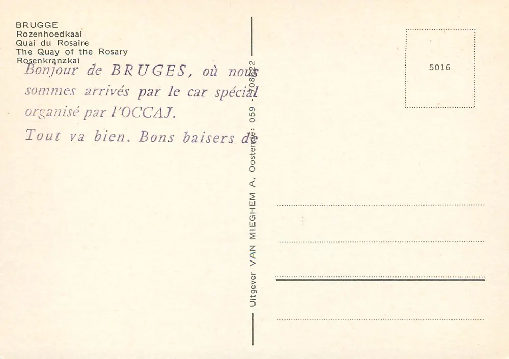 Bruges — Kanal van het Rosaria — Uitgever Van Mieghem, n° 5016 - Achterkant