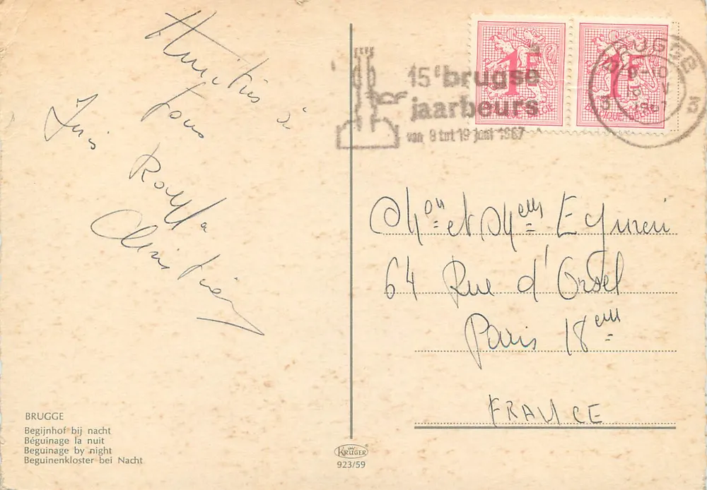 Beguinagem à noite — Bruges — Krüger 923/59 - Verso