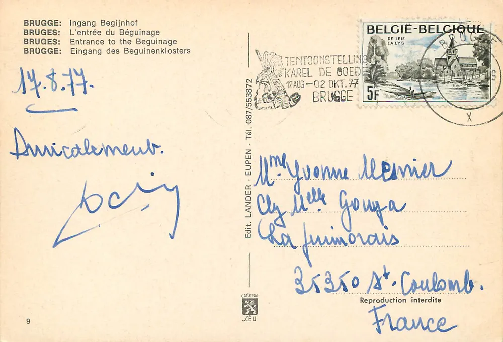 Bruges - Entrada do Béguinage — Editor Lander, n°9 - Verso