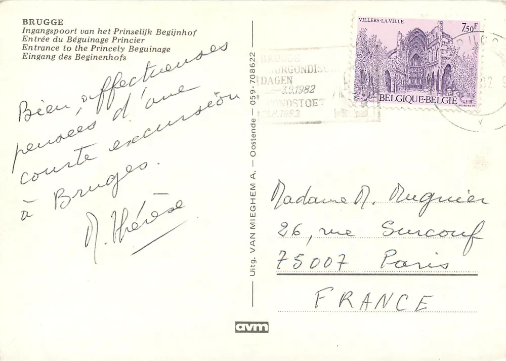 Bruges — Entrada do Princely Beguinage — editor AVM, n° 059-708622 - Verso