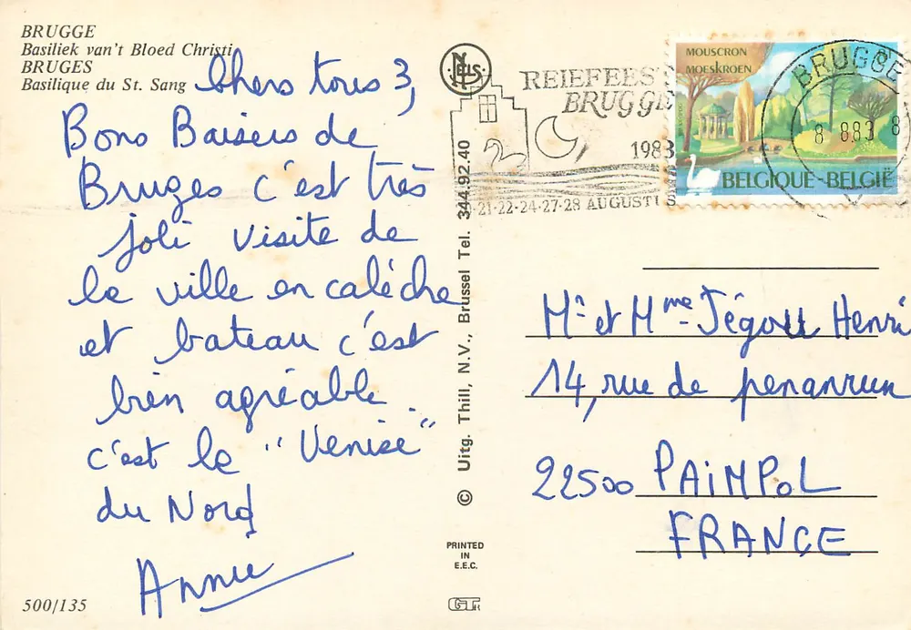 Bazylika Krwi Chrystusowej — Brukselka — Wyd. Thill, N.V. n° 500/135 - Rewers