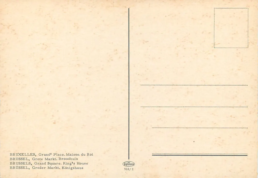 Bruxelas, Grand' Place — Casa do Rei — editor Krüger n° 922/2 - Verso
