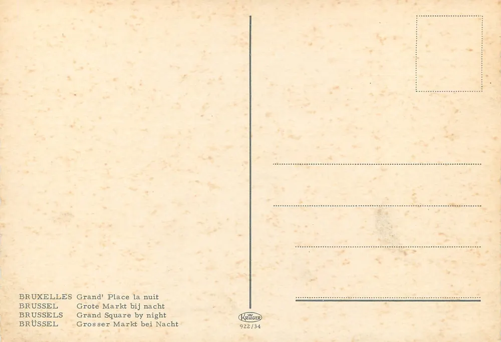 Grande Praça à noite — Bruxelas — Krüger 922/34 - Verso