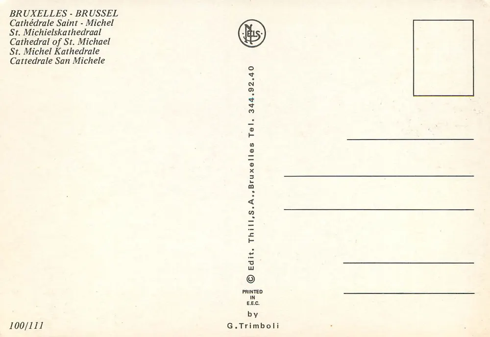 Bruxelas - Bruxelas - Catedral de São Miguel — editor Thill, S.A., número da série 100/111 - Verso