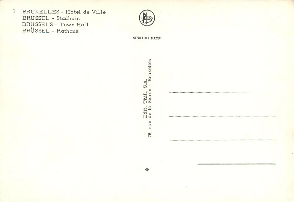 Bruxelas - Palácio da Cidade — editor Thill, S.A. — número de série 1 - Verso