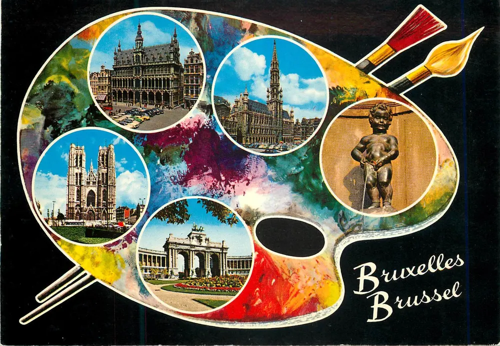 Bruxelas - Bruxelas - Brussel — cartão postal artístico com cinco vignettes de monumentos — editor Ketteler, n° 922/42 - Frente