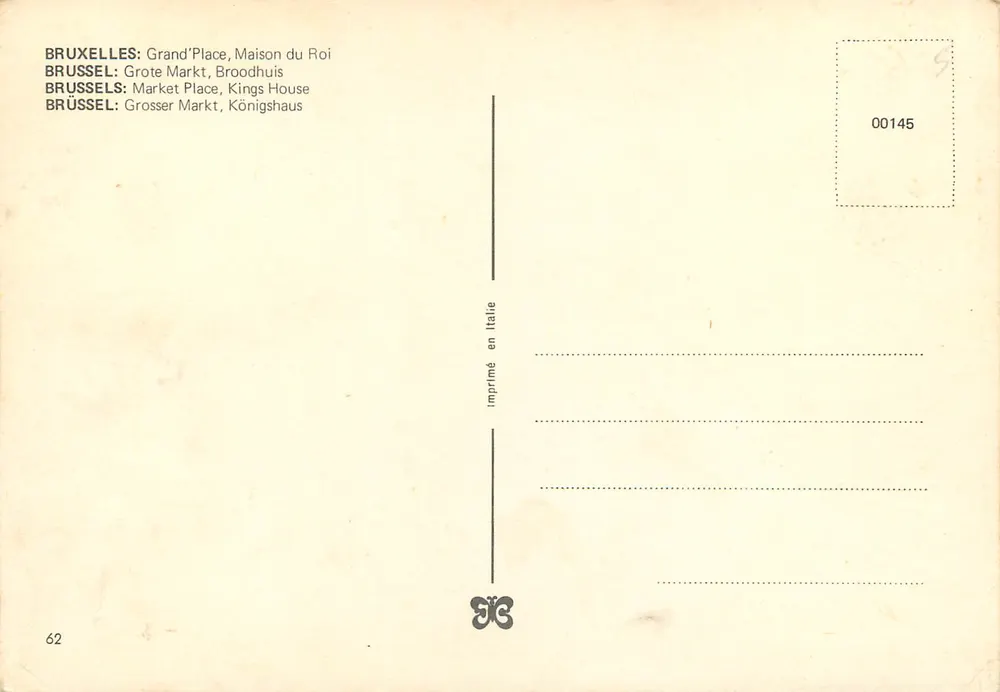Bruxelas: Grand'Place, Maison du Roi — editor italiano, n° 00145 - Verso