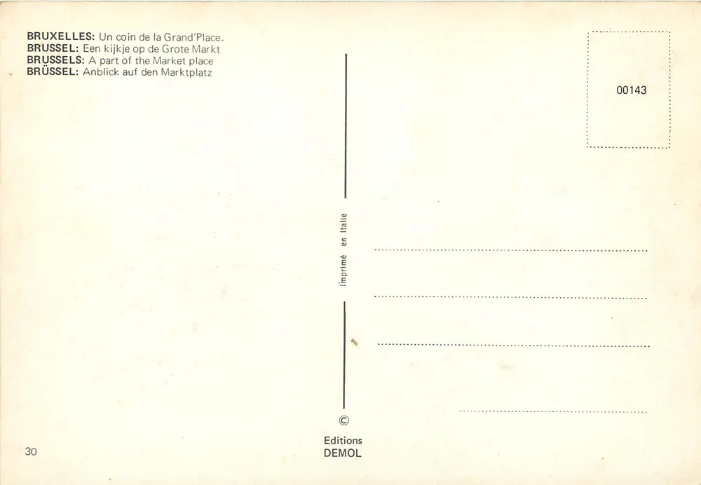 Bruxelles - Grand-Place — Éditions DEMOL n°00143 - Verso