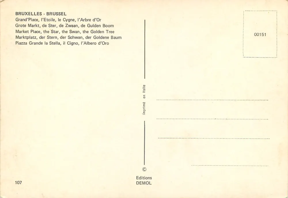 Brüssel - Grand'Place — Der Goldene Baum, Die Sterne, Der Schwan — Editions DEMOL n°00151 - Rückseite