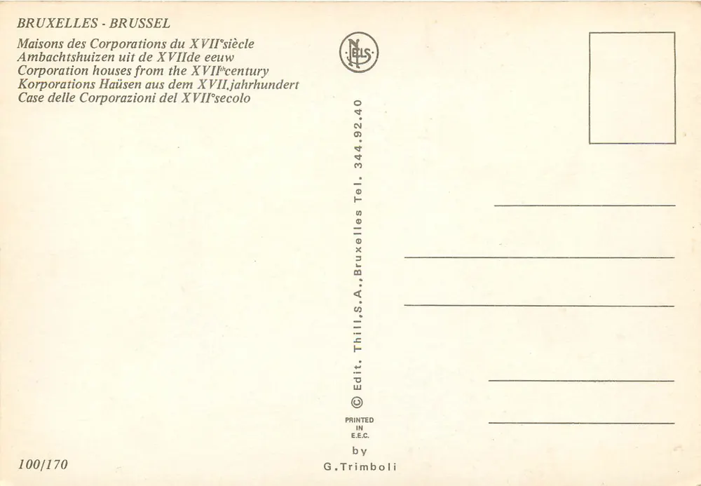 Bruxelles - Bruxelles - Maisons des Corporations du XVIIe siècle — Thill, S.A., Bruxelles, n° 344.92.40 - Verso