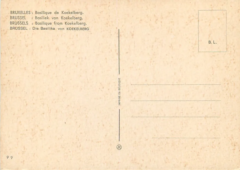 Basílica de Koekelberg — Bruxelas — editor B.L., n° 99 - Verso