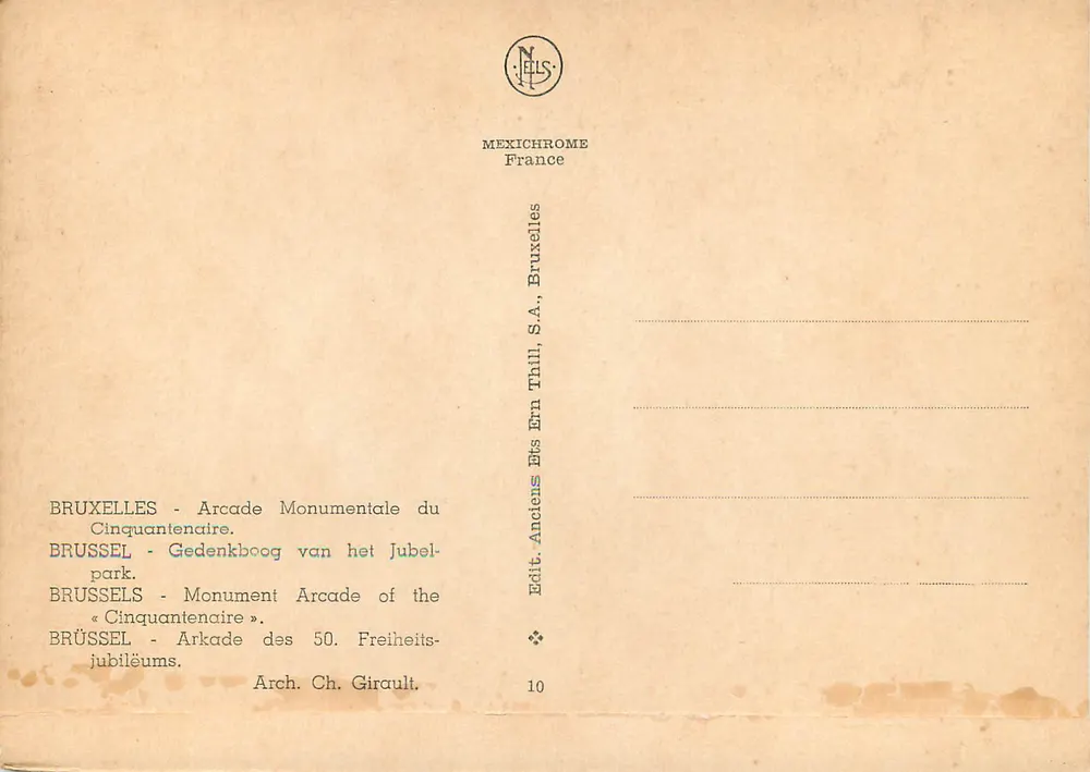 Arcade do Cinquentenário — Bruxelas — Editor NELS, n°10 - Verso