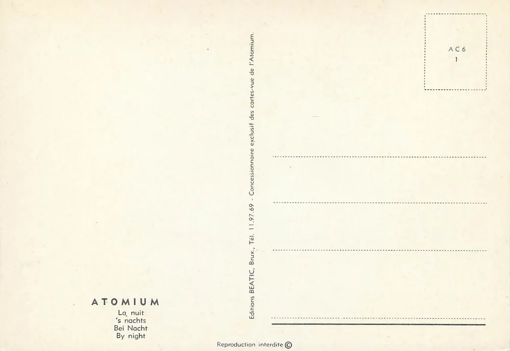 Atomium — Widok nocny — Éditions BEATITIC, n° AC6 - Rewers