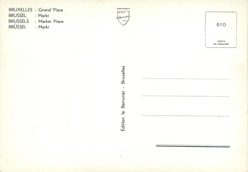 Bruxelas - Grand'Place — editor Berrurier, n° 610 - Verso